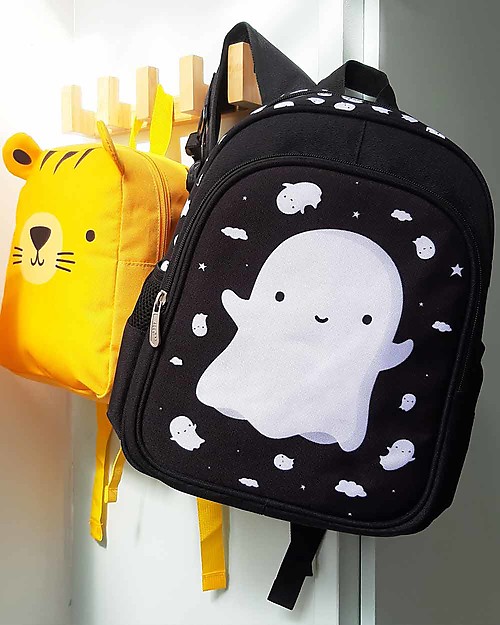 A Little Lovely Company Big Backpack, Ghost, 27 x 32 x 15 cm - Black Kindergarten Backpacks