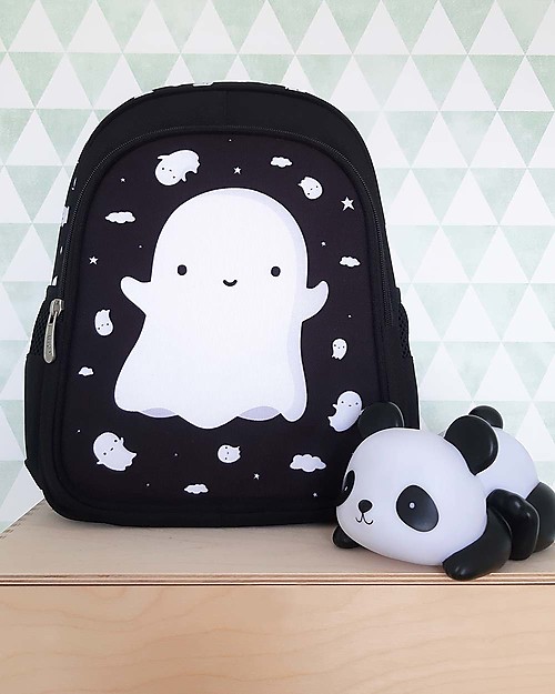 A Little Lovely Company Big Backpack, Ghost, 27 x 32 x 15 cm - Black Kindergarten Backpacks