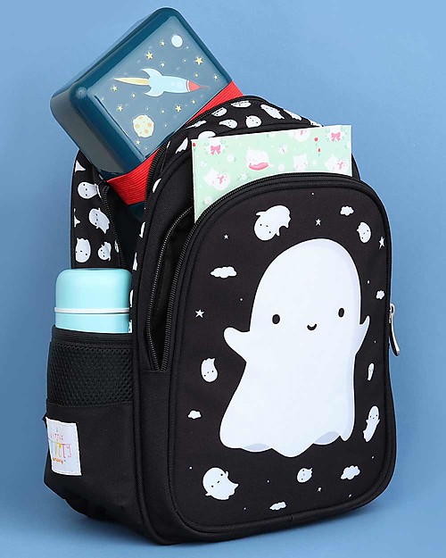 A Little Lovely Company Big Backpack, Ghost, 27 x 32 x 15 cm - Black Kindergarten Backpacks