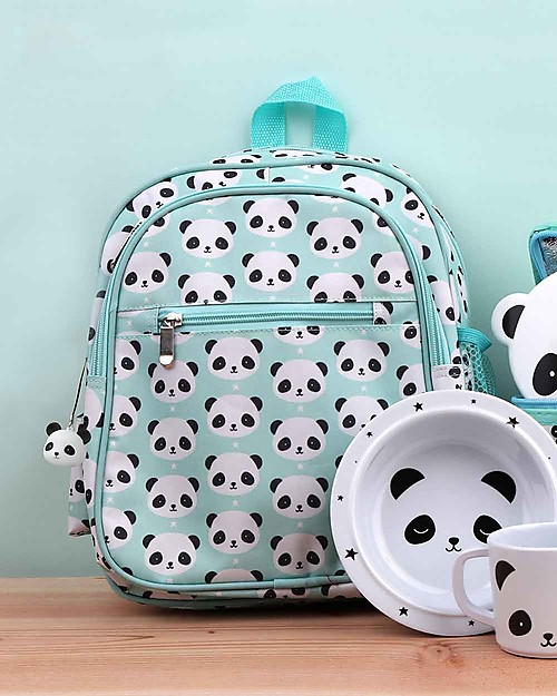 A Little Lovely Company Big Backpack, Panda, 25 x 32 x 16 cm - Aqua Kindergarten Backpacks
