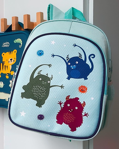 A Little Lovely Company Big Backpack with Insulated Compartment - Monsters - 27x32x19 cm Kindergarten Backpacks