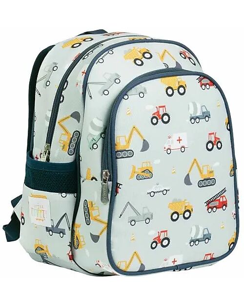 A Little Lovely Company Big Backpack with Insulated Compartment - Vehicles - 27x32x19 cm Kindergarten Backpacks