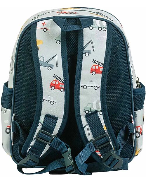 A Little Lovely Company Big Backpack with Insulated Compartment - Vehicles - 27x32x19 cm Kindergarten Backpacks