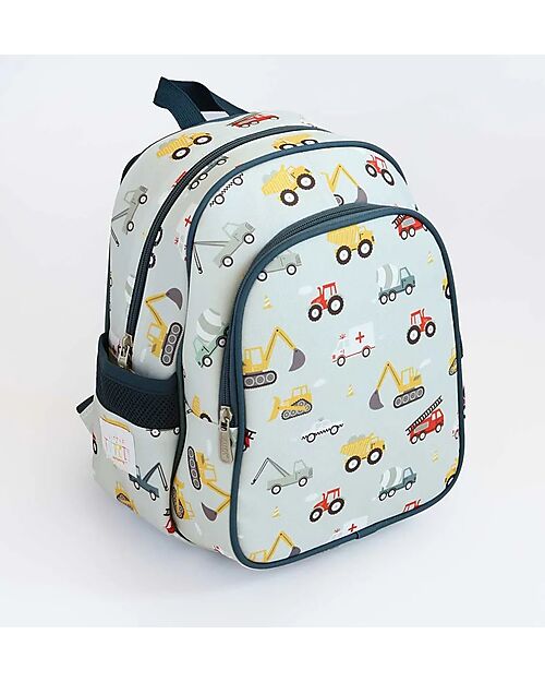A Little Lovely Company Big Backpack with Insulated Compartment - Vehicles - 27x32x19 cm Kindergarten Backpacks
