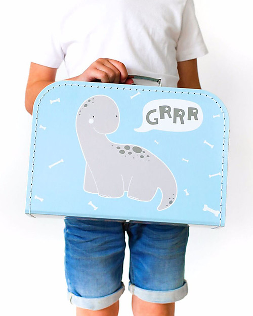 A Little Lovely Company Brontosaurus Suitcase, Light Blue - 100% Recycled Cardboard Travel Bags