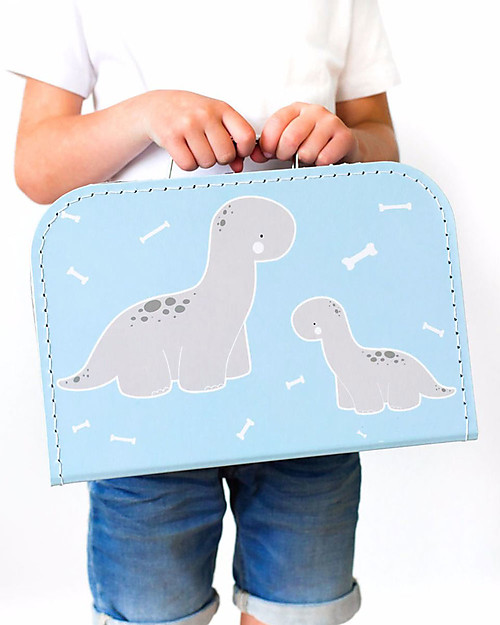 A Little Lovely Company Brontosaurus Suitcase, Light Blue - 100% Recycled Cardboard Travel Bags