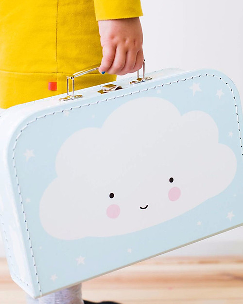 A Little Lovely Company Cloud Suitcase, Light Blue - 100% Recycled Cardboard Travel Bags