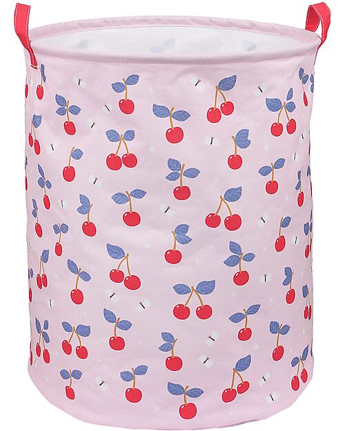 A Little Lovely Company Cotton Storage Basket - 40x50x40 cm - Cherries Laundry Basket