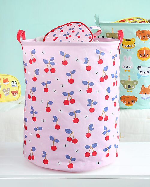 A Little Lovely Company Cotton Storage Basket - 40x50x40 cm - Cherries Laundry Basket