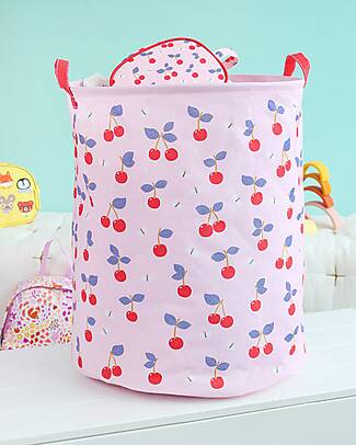 A Little Lovely Company Cotton Storage Basket - 40x50x40 cm - Cherries Toy Storage Boxes