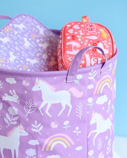 A Little Lovely Company Cotton Storage Basket - 40x50x40 cm - Unicorn Dreams Laundry Basket
