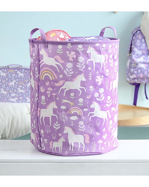 A Little Lovely Company Cotton Storage Basket - 40x50x40 cm - Unicorn Dreams Toy Storage Boxes