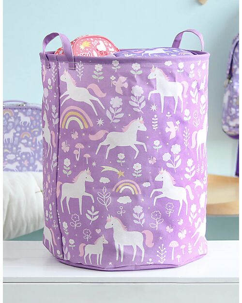 A Little Lovely Company Cotton Storage Basket - 40x50x40 cm - Unicorn Dreams Toy Storage Boxes