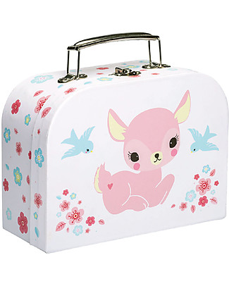A Little Lovely Company Deer Little Suitcase, Pink/White - 100% Recycled Cardboard Travel Bags
