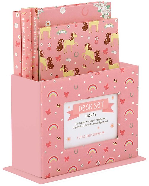 A Little Lovely Company Desk Set, Horse (Hardcover notebook, little writing pad, 2 pens) Creative Toys
