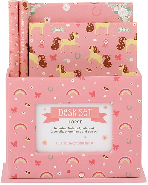 A Little Lovely Company Desk Set, Horse (Hardcover notebook, little writing pad, 2 pens) Creative Toys