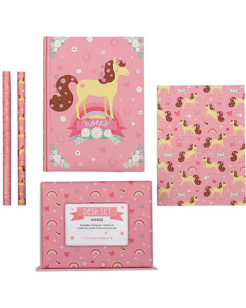 A Little Lovely Company Desk Set, Horse (Hardcover notebook, little writing pad, 2 pens) Creative Toys