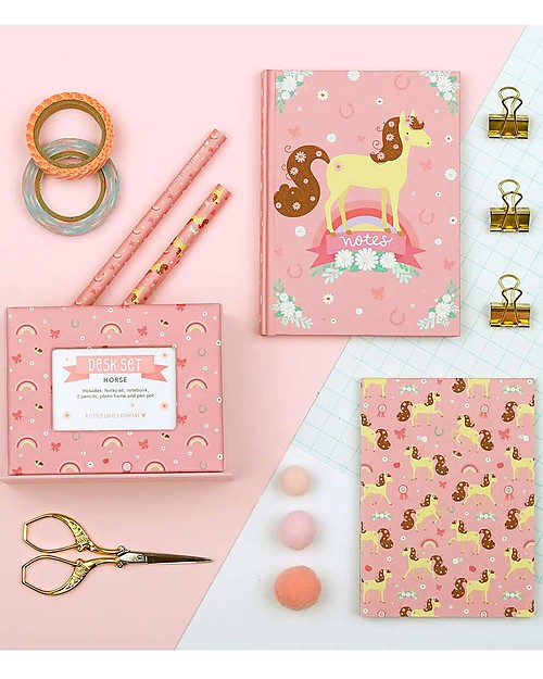 A Little Lovely Company Desk Set, Horse (Hardcover notebook, little writing pad, 2 pens) Creative Toys
