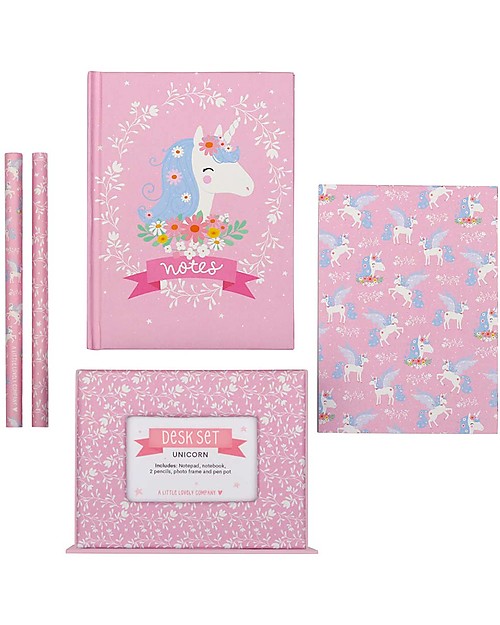 A Little Lovely Company Desk Set, Unicorn (Hardcover notebook, little writing pad, 2 pens) Creative Toys