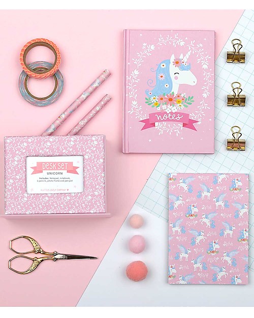 A Little Lovely Company Desk Set, Unicorn (Hardcover notebook, little writing pad, 2 pens) Creative Toys
