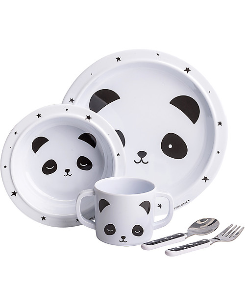 A Little Lovely Company Dinner Set Panda, Black/White - 100% Safe Meal Sets