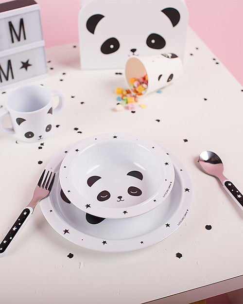 A Little Lovely Company Dinner Set Panda, Black/White - 100% Safe Meal Sets
