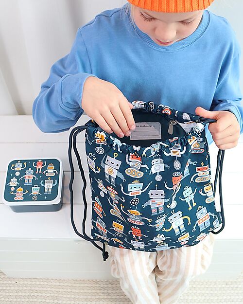 A Little Lovely Company Drawstring Bag - Robots - 32 x 42 cm Sports Bags