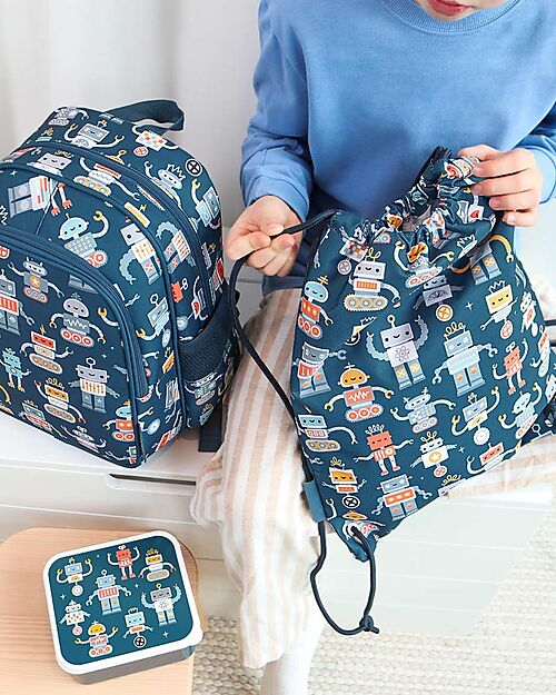 A Little Lovely Company Drawstring Bag - Robots - 32 x 42 cm Sports Bags