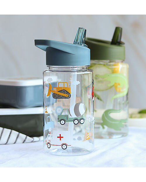 A Little Lovely Company Drink Bottle 450 ml -Vehicles - BPA Free! Non-Thermal Water Bottles