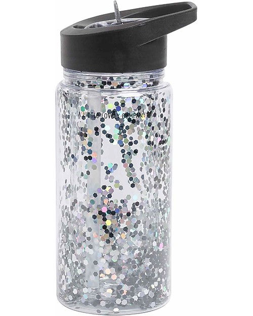 A Little Lovely Company Drink bottle Glitter 300 ml - Black/Silver Thermos Bottles