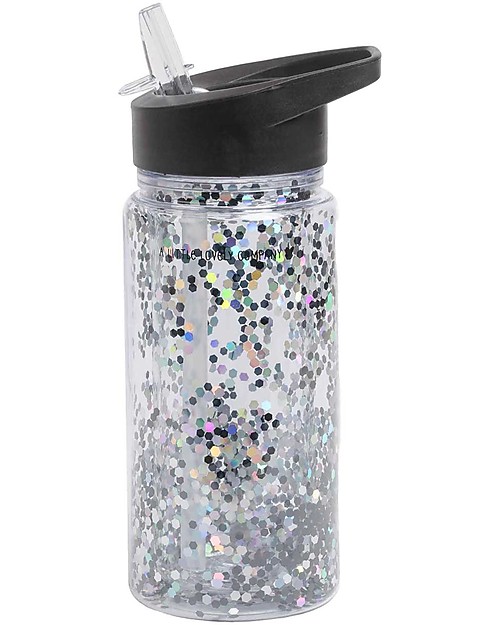 A Little Lovely Company Drink bottle Glitter 300 ml - Black/Silver Thermos Bottles