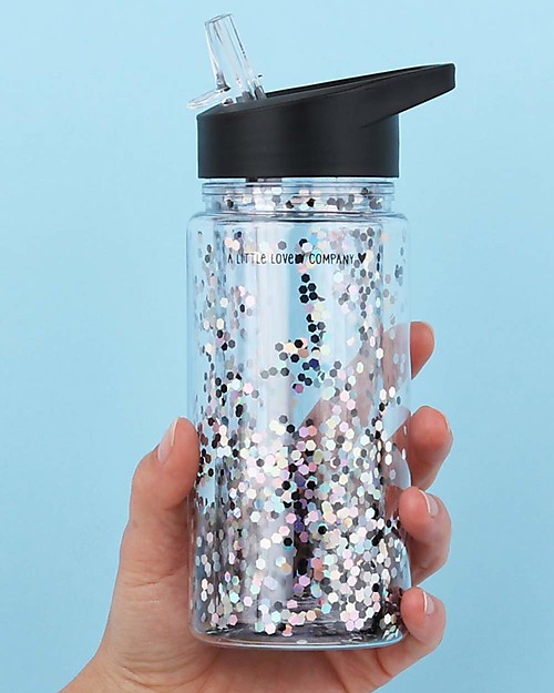 A Little Lovely Company Drink bottle Glitter 300 ml - Black/Silver Thermos Bottles