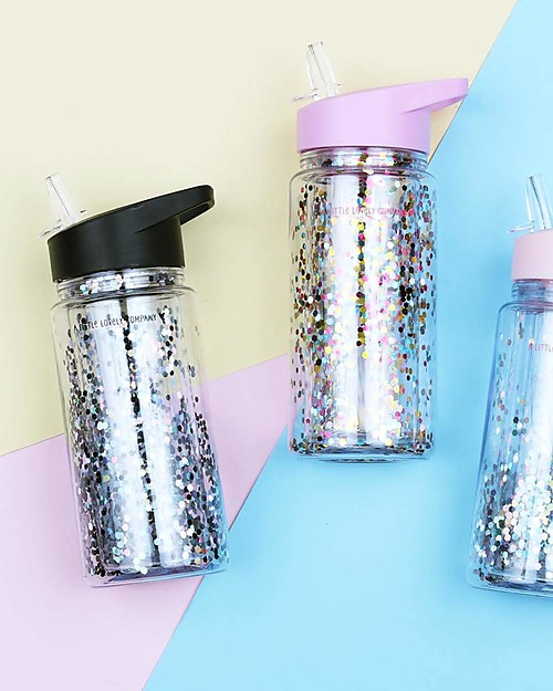 A Little Lovely Company Drink bottle Glitter 300 ml - Black/Silver Thermos Bottles