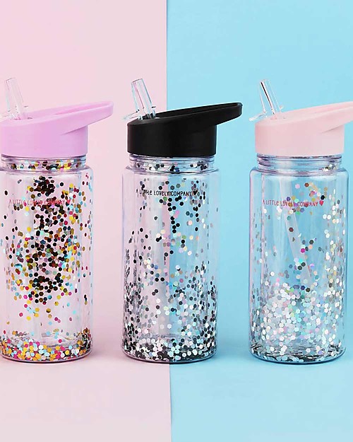 A Little Lovely Company Drink bottle Glitter 300 ml - Black/Silver Thermos Bottles