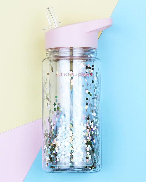 A Little Lovely Company Drink bottle Glitter 300 ml - Pink/Silver Thermos Bottles