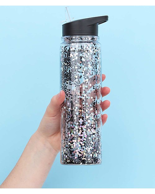 A Little Lovely Company Drink Bottle XL Glitter, 500 ml - Black/Silver Glitter Thermos Bottles