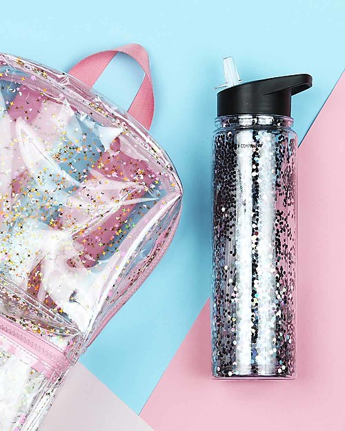 A Little Lovely Company Drink Bottle XL Glitter, 500 ml - Black/Silver Glitter Thermos Bottles