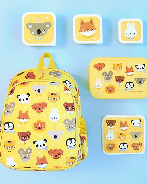 A Little Lovely Company Large Backpack with Thermal Pocket - Animal Friends - 27x32x19 cm - Keeps Food and Drinks Fresh! Kindergarten Backpacks