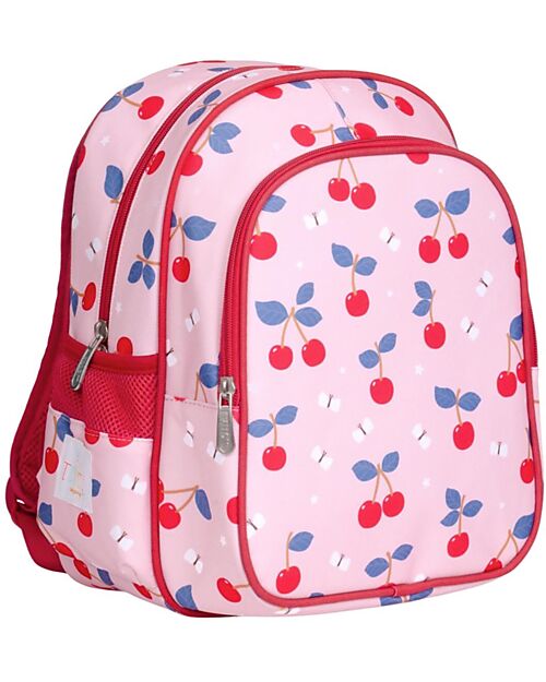 A Little Lovely Company Large Backpack with Thermal Pocket - Cherries - 27x32x19 cm - Keeps Food and Drinks Fresh! Kindergarten Backpacks