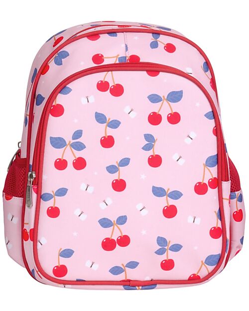 A Little Lovely Company Large Backpack with Thermal Pocket - Cherries - 27x32x19 cm - Keeps Food and Drinks Fresh! Kindergarten Backpacks