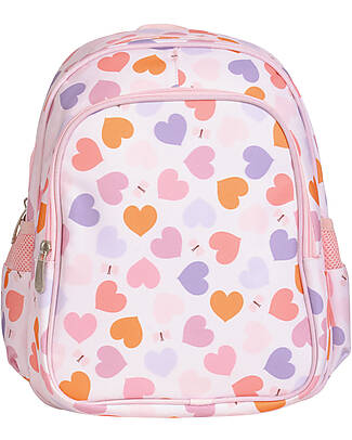 A Little Lovely Company Large Backpack with Thermal Pocket - Hearts - 27x32x19 cm - Keeps food and drinks fresh! Kindergarten Backpacks