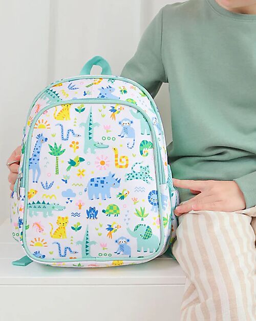 A Little Lovely Company Large Backpack with Thermal Pocket - Jungle - 27x32x19 cm - Keeps food and drinks fresh! Kindergarten Backpacks