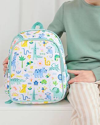 A Little Lovely Company Large Backpack with Thermal Pocket - Jungle - 27x32x19 cm - Keeps food and drinks fresh! Kindergarten Backpacks