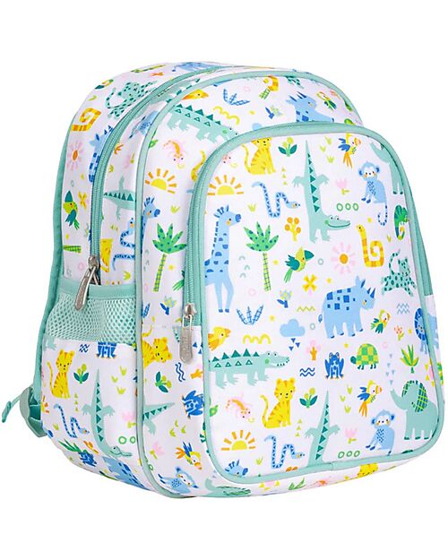 A Little Lovely Company Large Backpack with Thermal Pocket - Jungle - 27x32x19 cm - Keeps food and drinks fresh! Kindergarten Backpacks