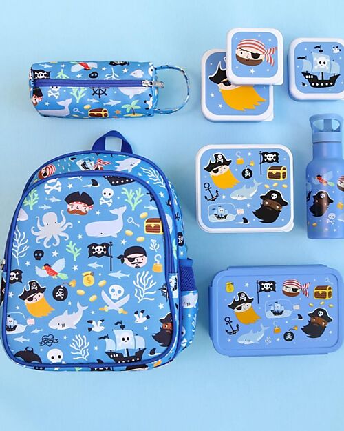 A Little Lovely Company Large Backpack with Thermal Pocket - Pirates - 27x32x19 cm - Keeps Food and Drinks Fresh! Kindergarten Backpacks