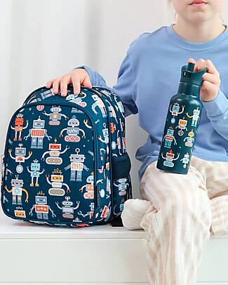 A Little Lovely Company Large Backpack with Thermal Pocket - Robot - 27x32x19 cm - Keeps food and drinks fresh! Backpack