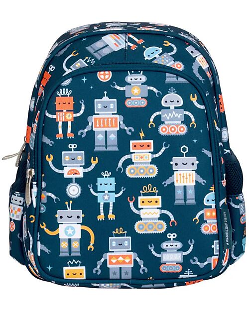 A Little Lovely Company Large Backpack with Thermal Pocket - Robot - 27x32x19 cm - Keeps food and drinks fresh! Kindergarten Backpacks