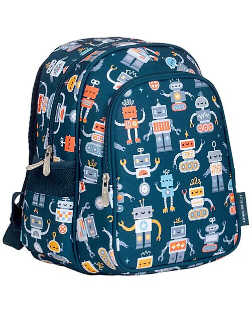 A Little Lovely Company Large Backpack with Thermal Pocket - Robot - 27x32x19 cm - Keeps food and drinks fresh! Kindergarten Backpacks