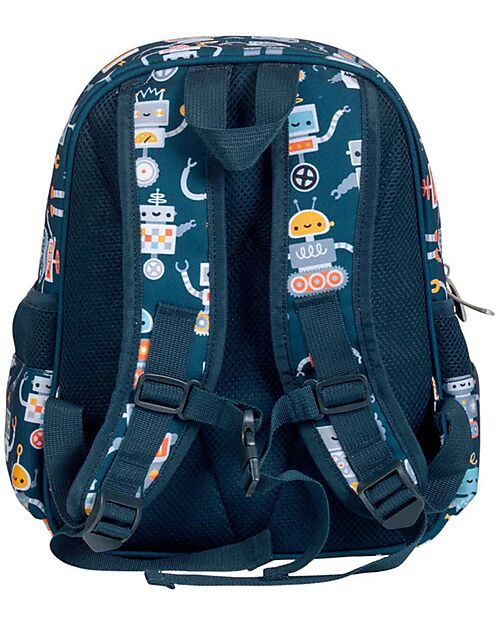 A Little Lovely Company Large Backpack with Thermal Pocket - Robot - 27x32x19 cm - Keeps food and drinks fresh! Kindergarten Backpacks