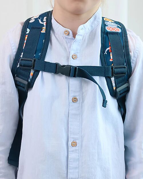 A Little Lovely Company Large Backpack with Thermal Pocket - Robot - 27x32x19 cm - Keeps food and drinks fresh! Kindergarten Backpacks